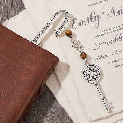 Mother's Day Key & Infinity Love Heart Pendant Bookmark with Gemstone AJEW-JK00259-1