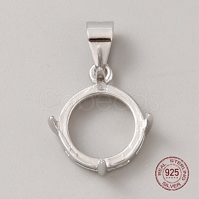 Rhodium Plated 925 Sterling Silver Open Back Bezel Pendant Cabochon Settings LS-STER-WH0004-018C-1