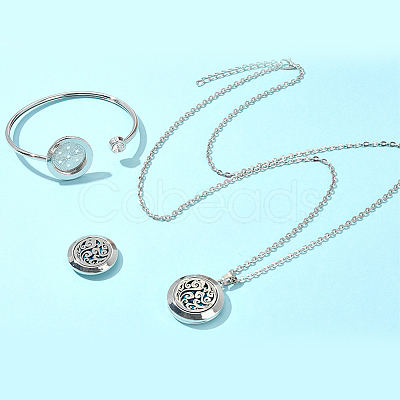 1Pc Stainless Steel Open Cuff Bangles & 1Pc Stainless Steel Pendant Neclace AJEW-SC0004-06C-1