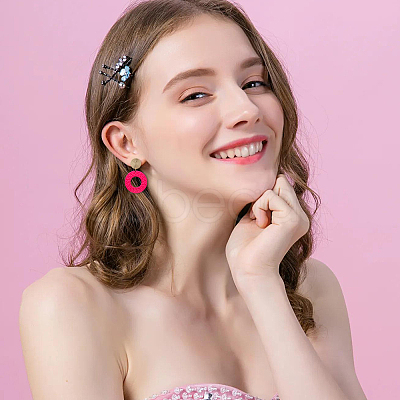 6 Pairs 6 Colors Acrylic Donut Dangle Stud Earrings with Steel Iron Pins for Women EJEW-FI0002-63-1