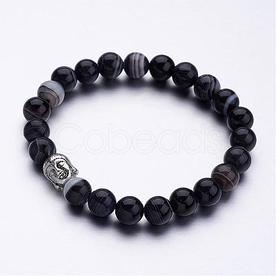 Natural Agate Beaded Stretch Bracelets BJEW-JB02584-04-1