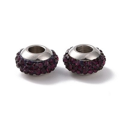 Rondelle 304 Stainless Steel Polymer Clay Rhinestone European Beads GPDL-P003-14-1