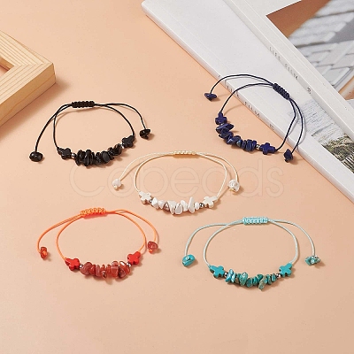 Natural & Synthetic Mixed Gemstone Chips & Cross Braided Bead Bracelet for Women BJEW-JB09254-1