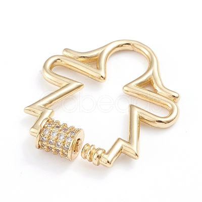 Brass Micro Pave Clear Cubic Zirconia Screw Carabiner Lock Charms ZIRC-I041-07G-1