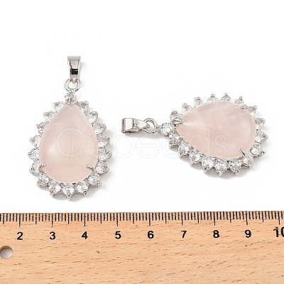 Natural Rose Quartz & Rhinestone Pendants G-K338-31P-07-1