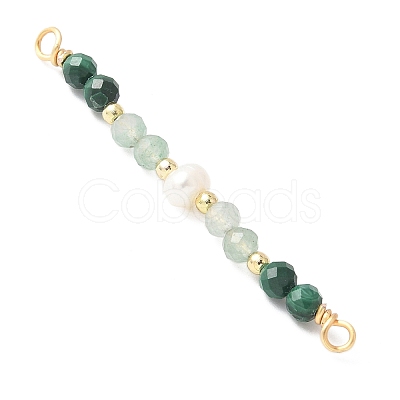 Faceted Round Natural Green Aventurinee & Malachite & Potato Natural Cultured Freshwater Pearl Beaded Connector Charms PALLOY-JF03531-03-1