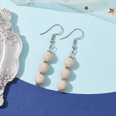 Dyed Nature Lava Rock Round Beaded Dangle Earrings for Women EJEW-JE05636-04-1