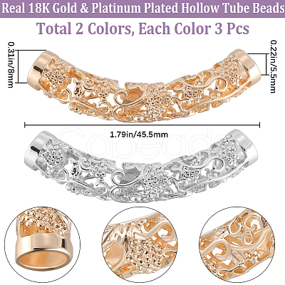 6Pcs 2 Colors Brass Tube Beads KK-BBC0014-58-1
