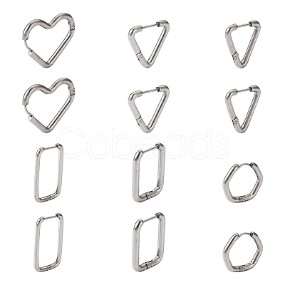 12Pcs 6 Style 303 Stainless Steel Hoop Earrings for Women EJEW-MP0001-01-1