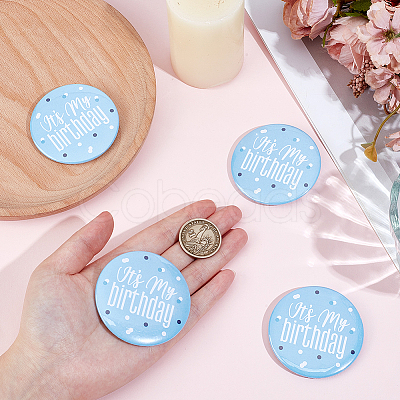 4Pcs It's My Birthday Tinplate Brooches JEWB-CN0001-12B-1