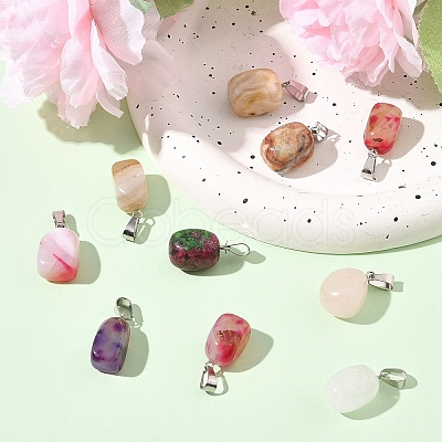 10Pcs Natural & Synthetic Mixed Gemstone Pendants G-YW0002-25-1