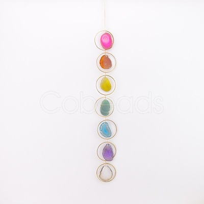 7 Chakra Rainbow Natural Agate Slice Suncatcher HJEW-H065-09-1