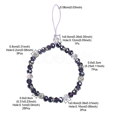 Rondelle Glass & Polymer Clay Rhinestone Beads Phone Hand Strap Chains HJEW-YW0001-05A-1