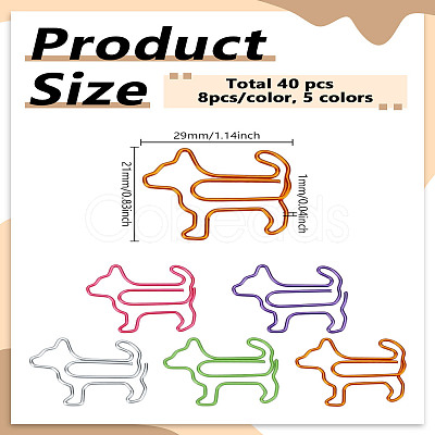 40Pcs 5 Colors Dog Shape Iron Covered with PET Plastic Paper Clips AJEW-LP0005-58-1