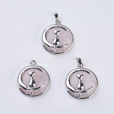 Natural Rose Quartz Kitten Pendants G-K234-D13-1