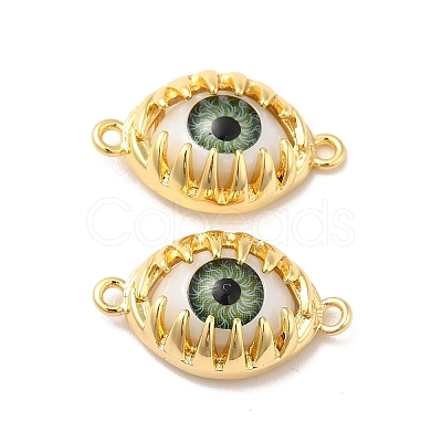 Evil Eye Resin Brass Connector Charms RESI-E026-01G-04-1