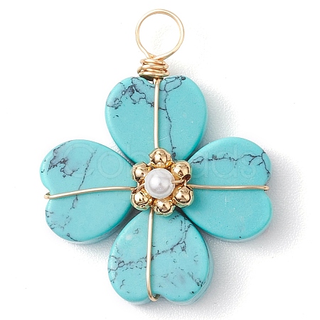 Synthetic Turquoise Clover Pendants PALLOY-JF03180-03-1