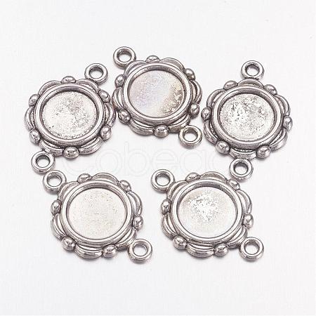 Antique Silver Alloy Tibetan Style Cabochon Connector Settings X-TIBEP-0578-S-FF-1