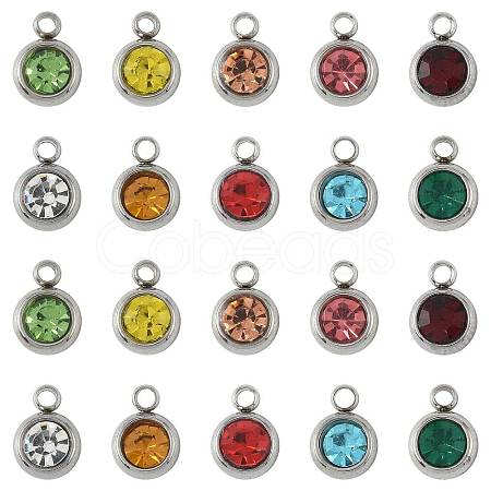 20Pcs 10 Colors 201 Stainless Steel Rhinestone Charms STAS-FS0002-05-1