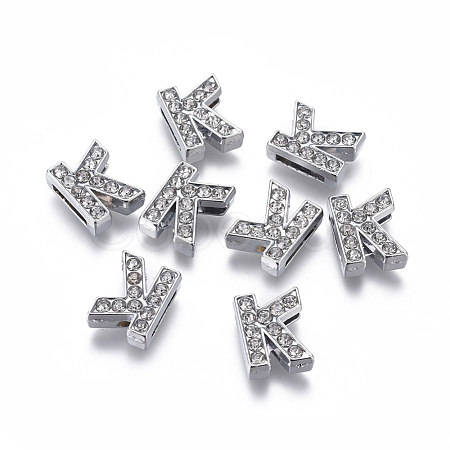 Alloy Initial Slide Charms with Grade A Rhinestones ALRI-R032-K-FF-1