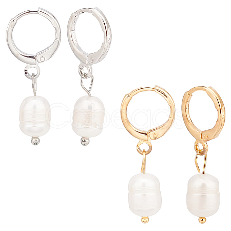 2 Pairs 2 Colors Plastic Imitaion Pearl Beaded Dangle Leverback Earrings EJEW-FI0001-03-1