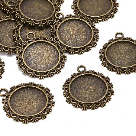 Vintage Flat Round Alloy Pendant Cabochon Settings PALLOY-N0088-66AB-NF-1