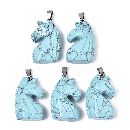 Carved Synthetic Turquoise Pendants G-N0327-002J-1