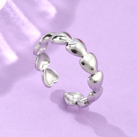 Non-Tarnish 304 Stainless Steel Heart Wrap Open Cuff Ring for Women LS-RJEW-C045-18P-1