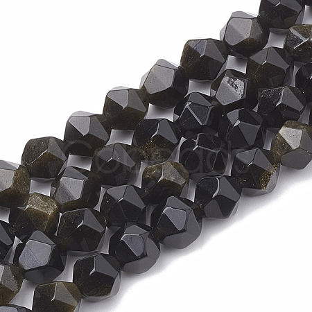 Natural Golden Sheen Obsidian Beads Strands G-S332-12mm-012-1