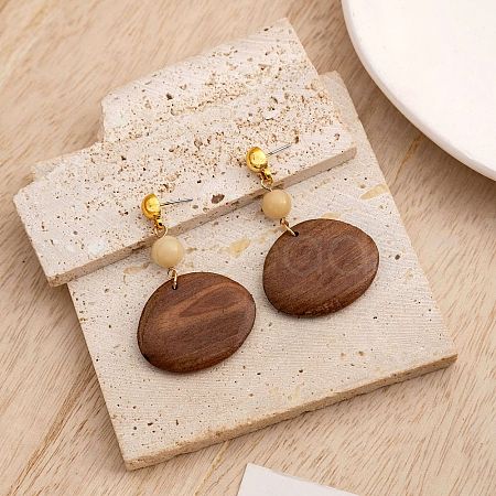 Wood & Brass Dangle Stud Earrings WGD57B9-01-1