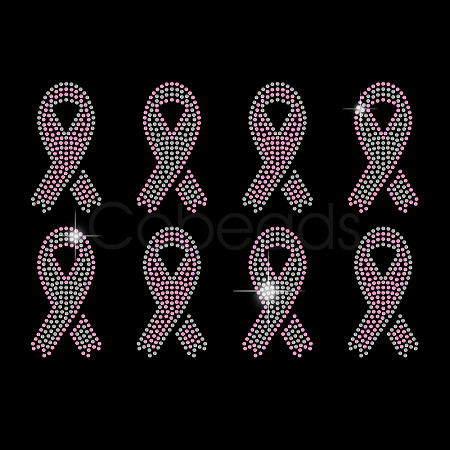Breast Cancer Awareness Bibbon Glass Hotfix Rhinestone DIY-WH0303-092-1