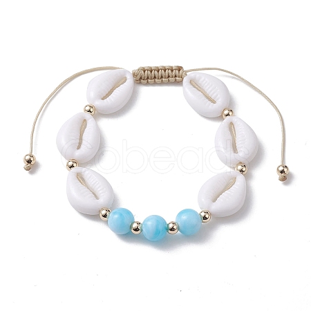 Adjustable Acrylic Shell Shape Braided Bead Bracelet for Women BJEW-JB10099-1