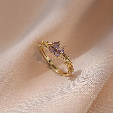 Clover Brass Pave Cubic Zirconia Finger Rings FS-WGDD50E-01-1