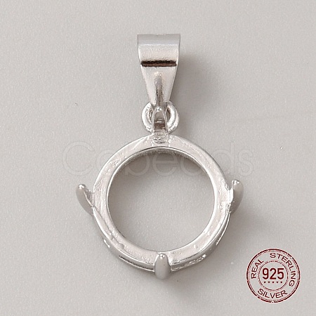 Rhodium Plated 925 Sterling Silver Open Back Bezel Pendant Cabochon Settings LS-STER-WH0004-018C-1