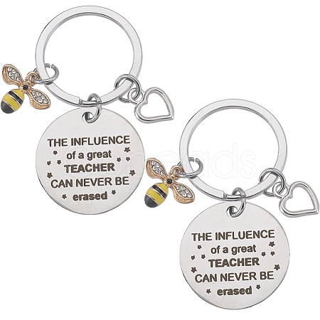 Teachers' Day Alloy Enamel Bee Pendant Keychain KEYC-WH0032-49-1