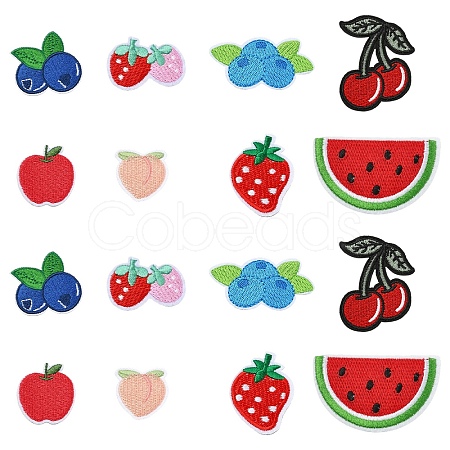 16Pcs 8 Styles Fruits Theme Computerized Embroidery Cloth Iron on Sew on Patches DIY-YW0018-24-1