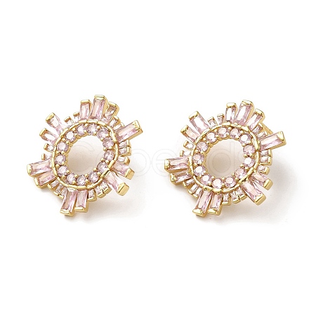 Pink Cubic Zirconia Sun Stud Earrings EJEW-Z019-24A-G-1