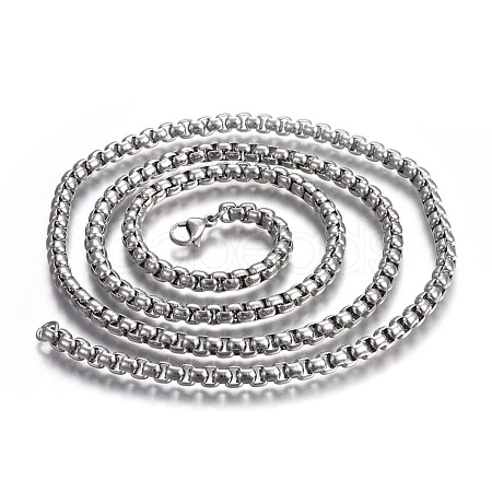 Non-Tarnish 304 Stainless Steel Box Chain Necklaces NJEW-O110-05J-P-1