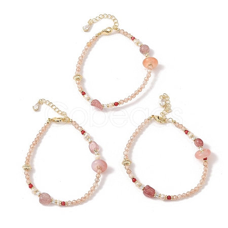 Natural Strawberry Quartz & Agate & Natural Pearl Beaded Bracelets BJEW-C068-08G-1