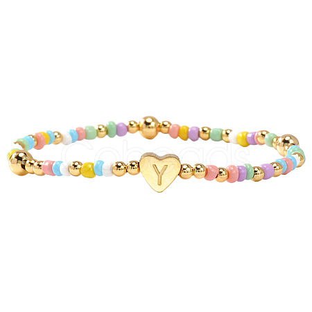 Summer Stainless Steel Heart Alphabet Colorful Glass Seed Beaded Stretch Bracelets for Women JV8929-51-1