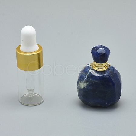 Natural Sodalite Openable Perfume Bottle Pendants G-E556-20C-1