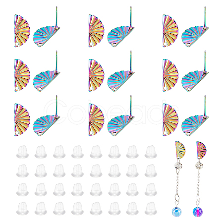 40Pcs Rainbow Color 304 Stainless Steel Stud Earring Findings EJEW-AR0001-02-1
