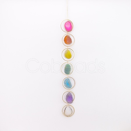 7 Chakra Rainbow Natural Agate Slice Suncatcher HJEW-H065-09-1