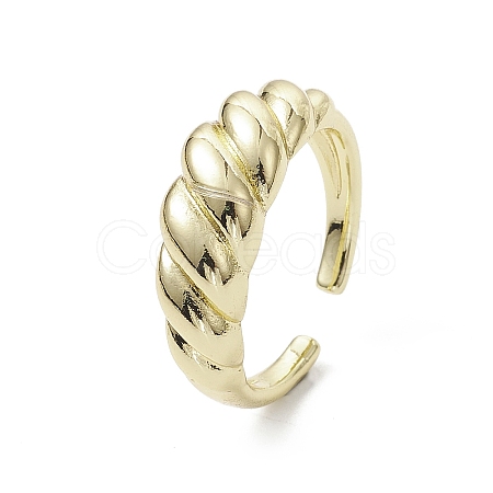 Rack Plating Brass Open Cuff Rings Ribbed Finger Ring RJEW-K257-30G-1