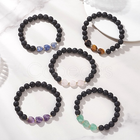 Natural Mixed Gemstone Beads Stretch Bracelets for Women BJEW-JB13204-1