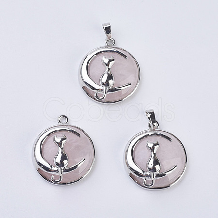 Natural Rose Quartz Kitten Pendants G-K234-D13-1