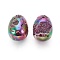 Electroplated Natural Druzy Geode Quartz Home Display Decorations, Multi-color Plated, Egg Stone, For Easter, Multi-color Plated, 40~41x30mm