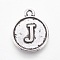 Tibetan Style Alloy Charms, Flat Round with Letter, Antique Silver, Letter.C, 15x12.5x2mm, Hole: 1.5mm