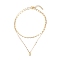 2Pcs 2 Style Rectangle with Good Luck Pendant Necklaces Set, Brass Oval Link & Dapped Chains Necklaces for Women, Golden, 14.57~18.50 inch(37~47cm), 1Pc/style