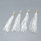 Polyester Tassel Big Pendant Decorations, White, 95~105x4~5x4mm, Hole: 4~6mm